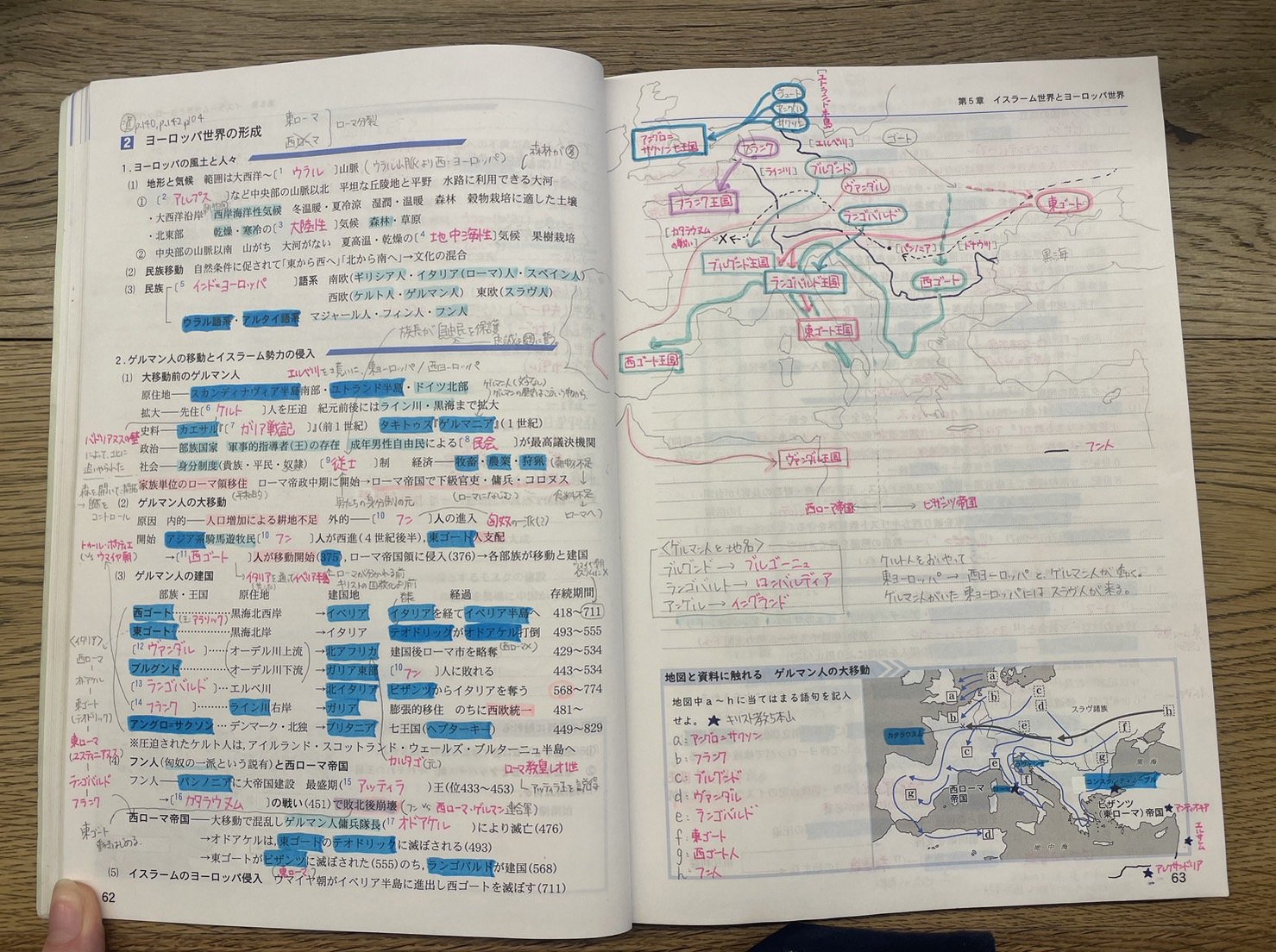 ボールペンや蛍光ペンを活用した世界史のノート
