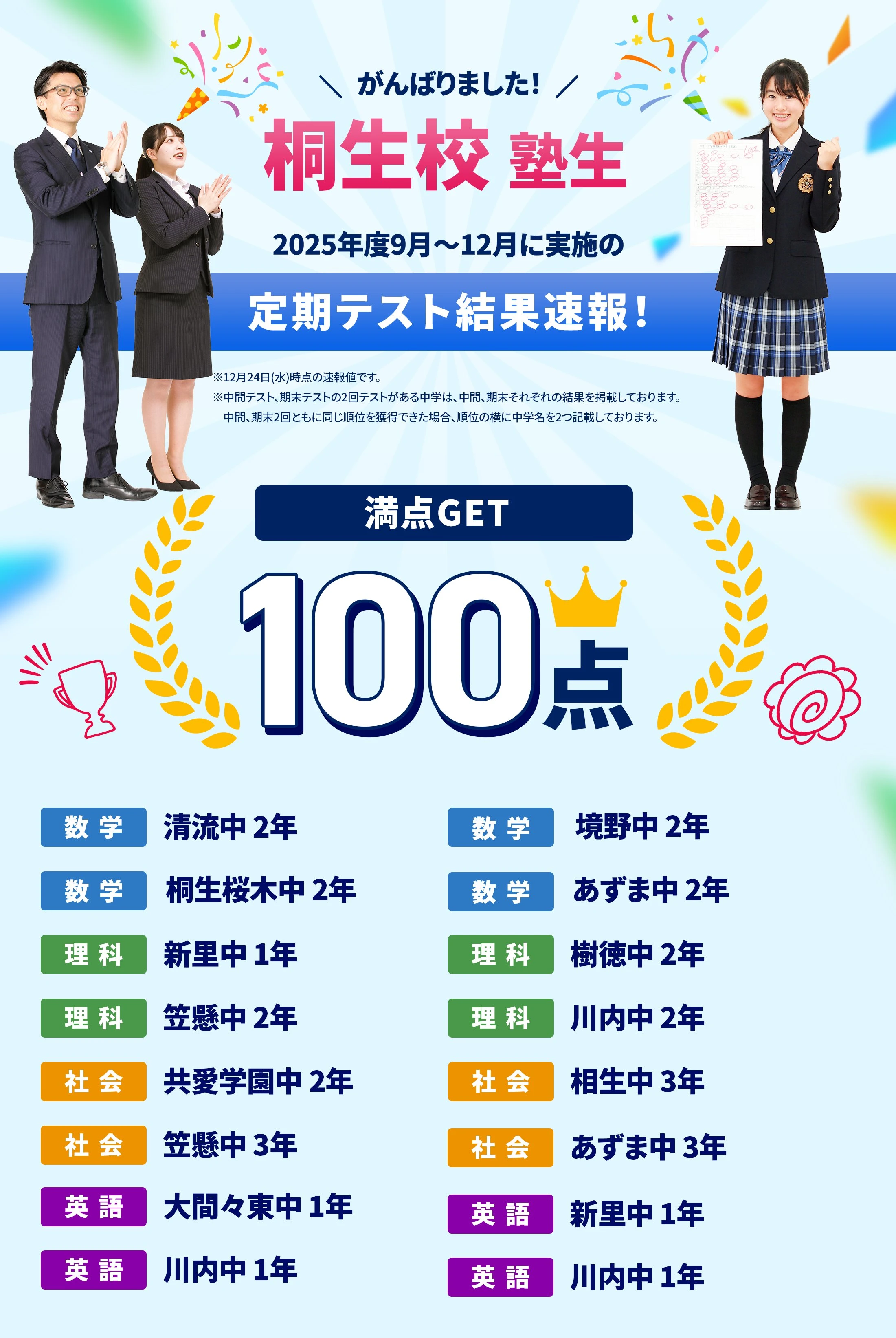 桐生校 定期テスト結果速報バナー