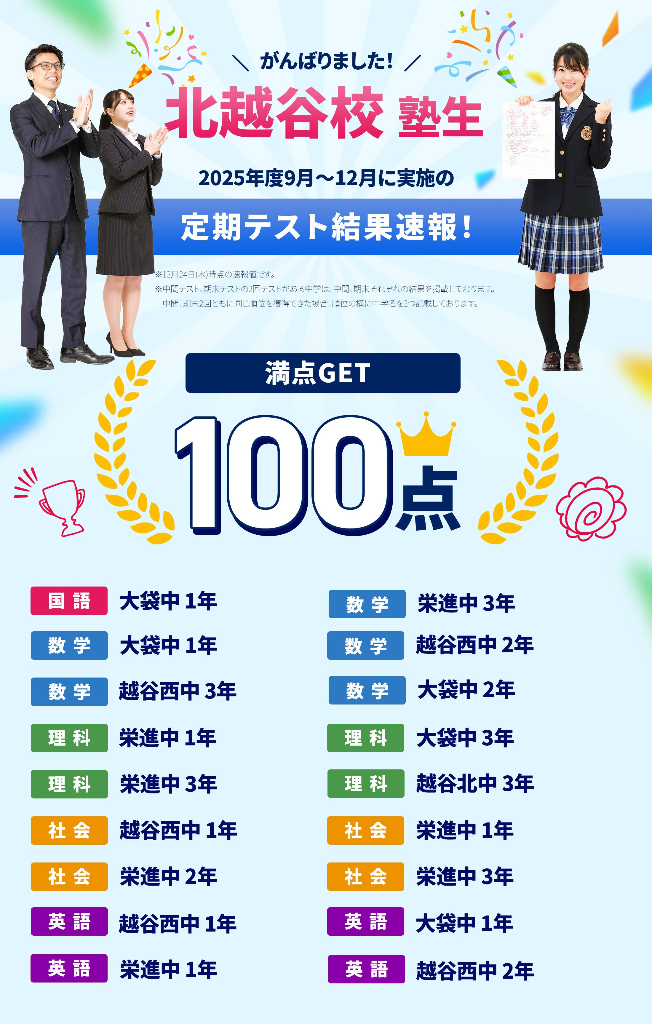 北越谷校 定期テスト結果速報バナー
