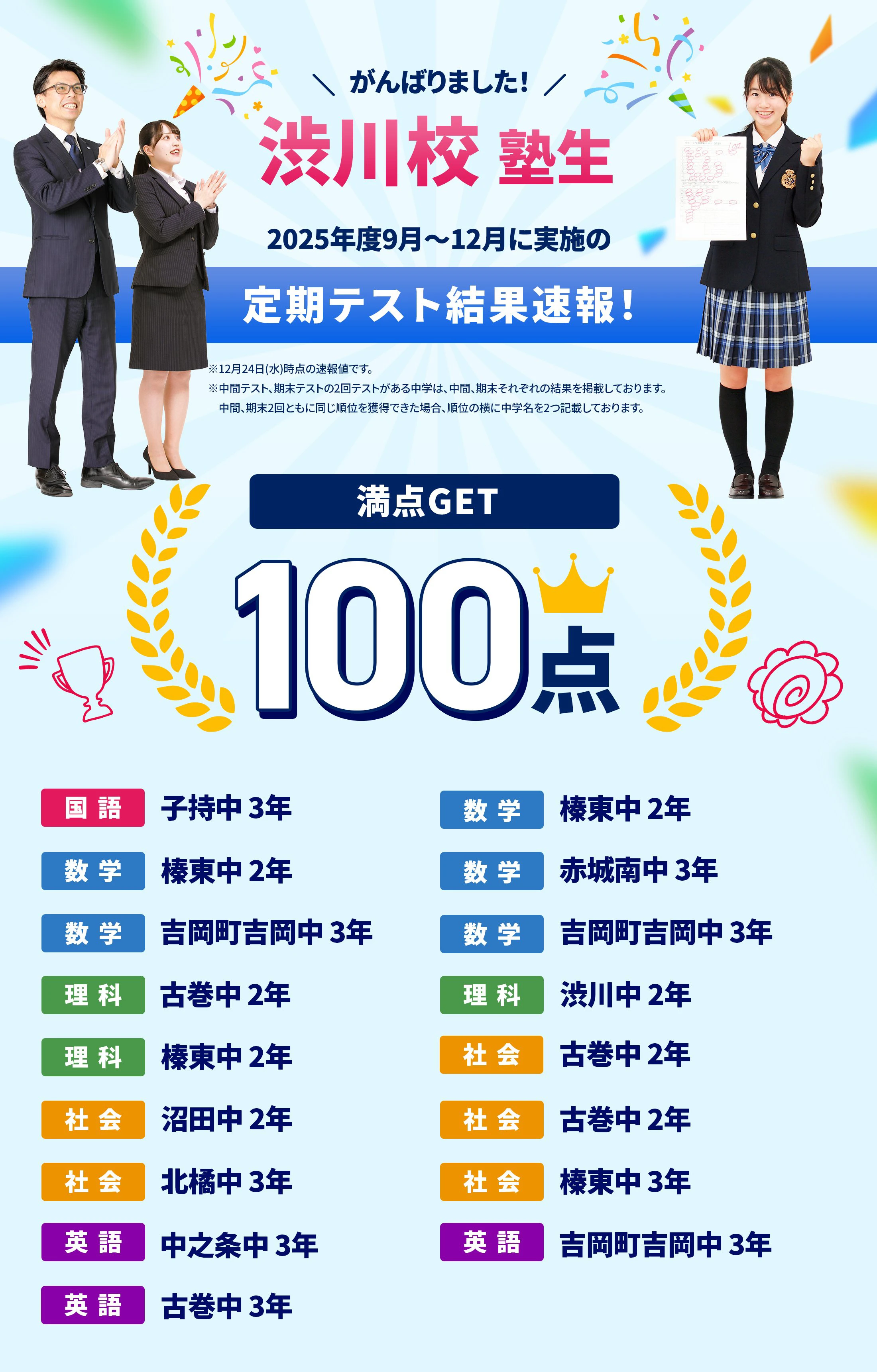 渋川校 定期テスト結果速報バナー