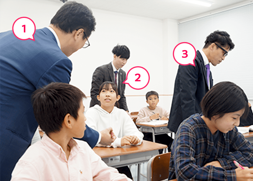 算数・数学は1クラスに先生3人体制！