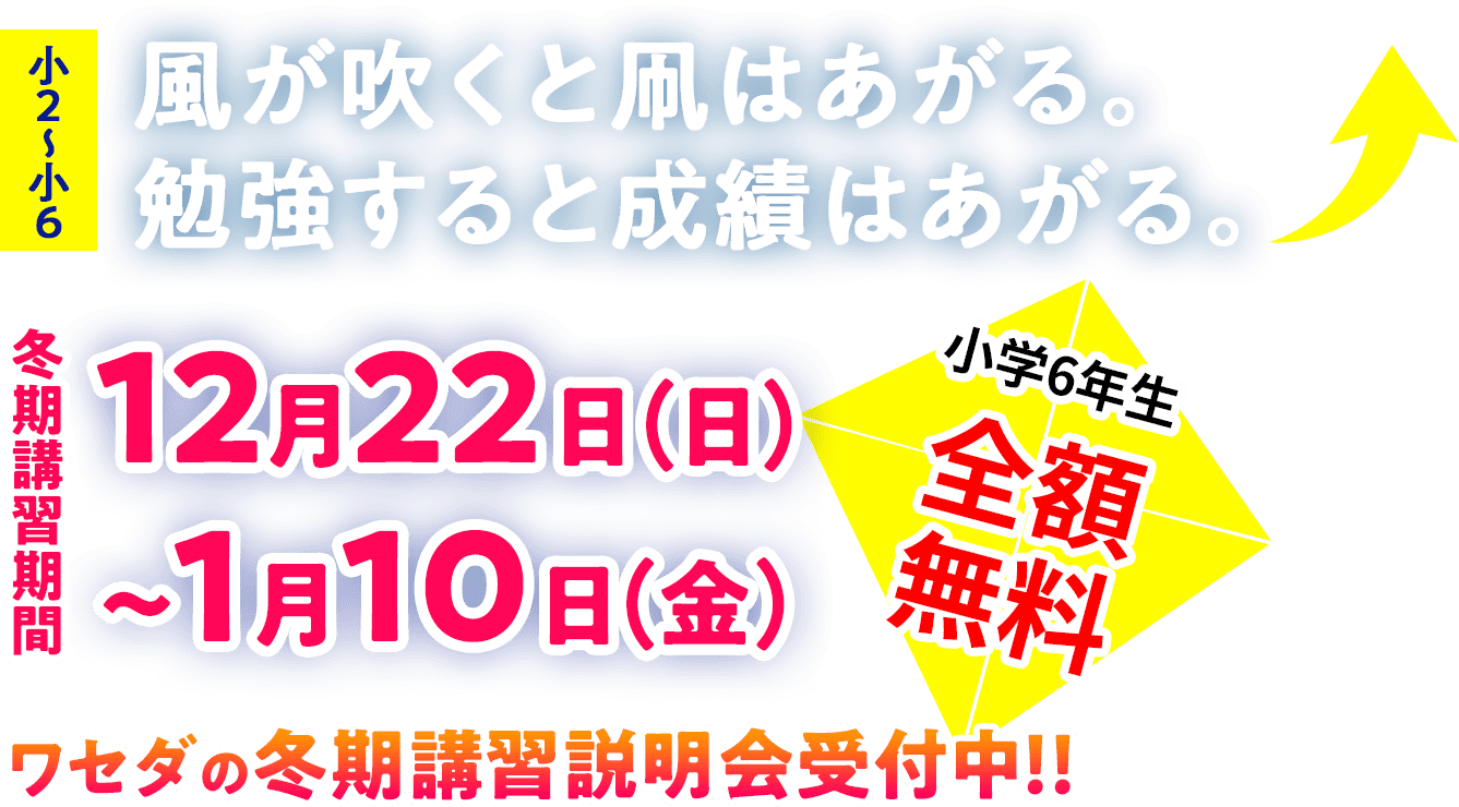 小2~小6 ワセダの冬期講習 12月22日(日)〜1月7日(火)